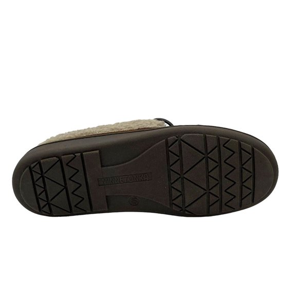 Minnetonka Mens Moccasin Slippers Size 10 Chocolate Suede Upper Faux Fur Lining - Picture 15 of 16